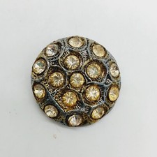 Aurora Borealis Rhinestones on Metal Button 1" Vintage