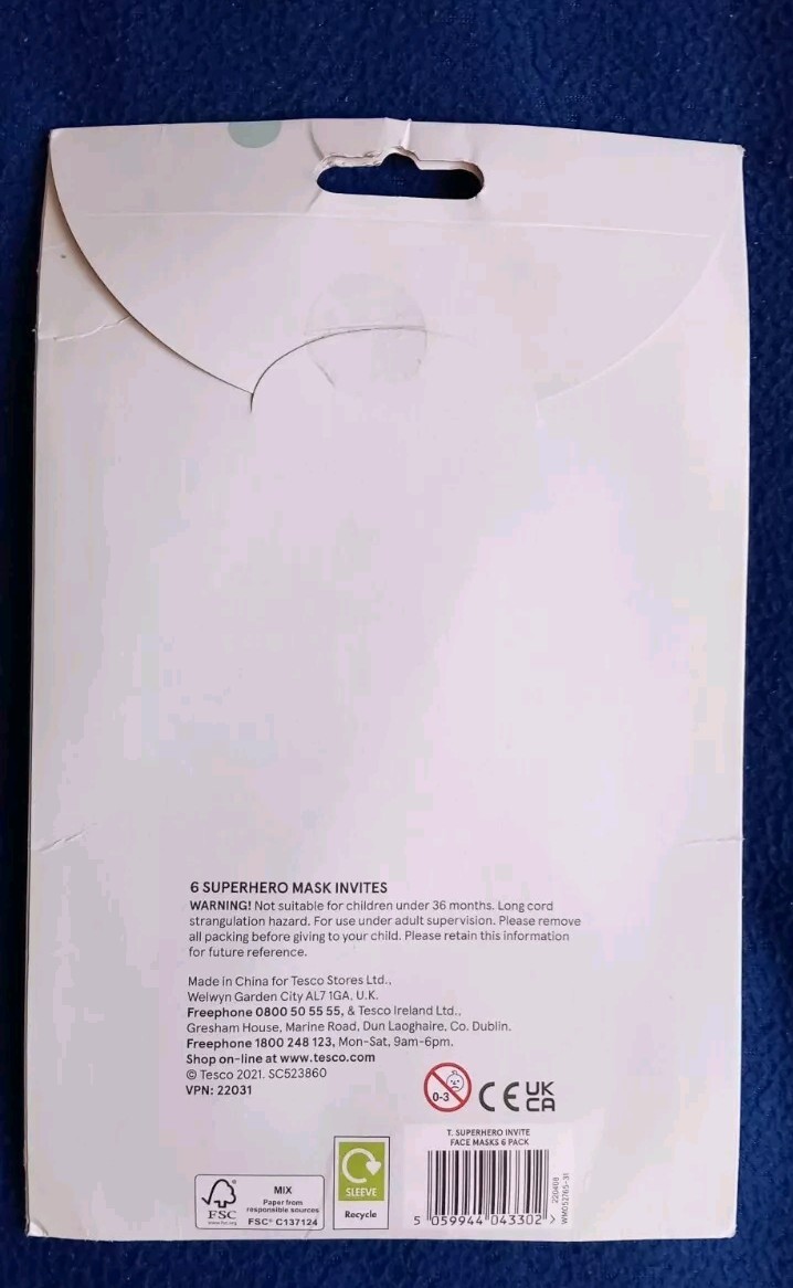 CELEBRATE SUPERHERO MASK INVITES TESCO UK POSTAGE for sale