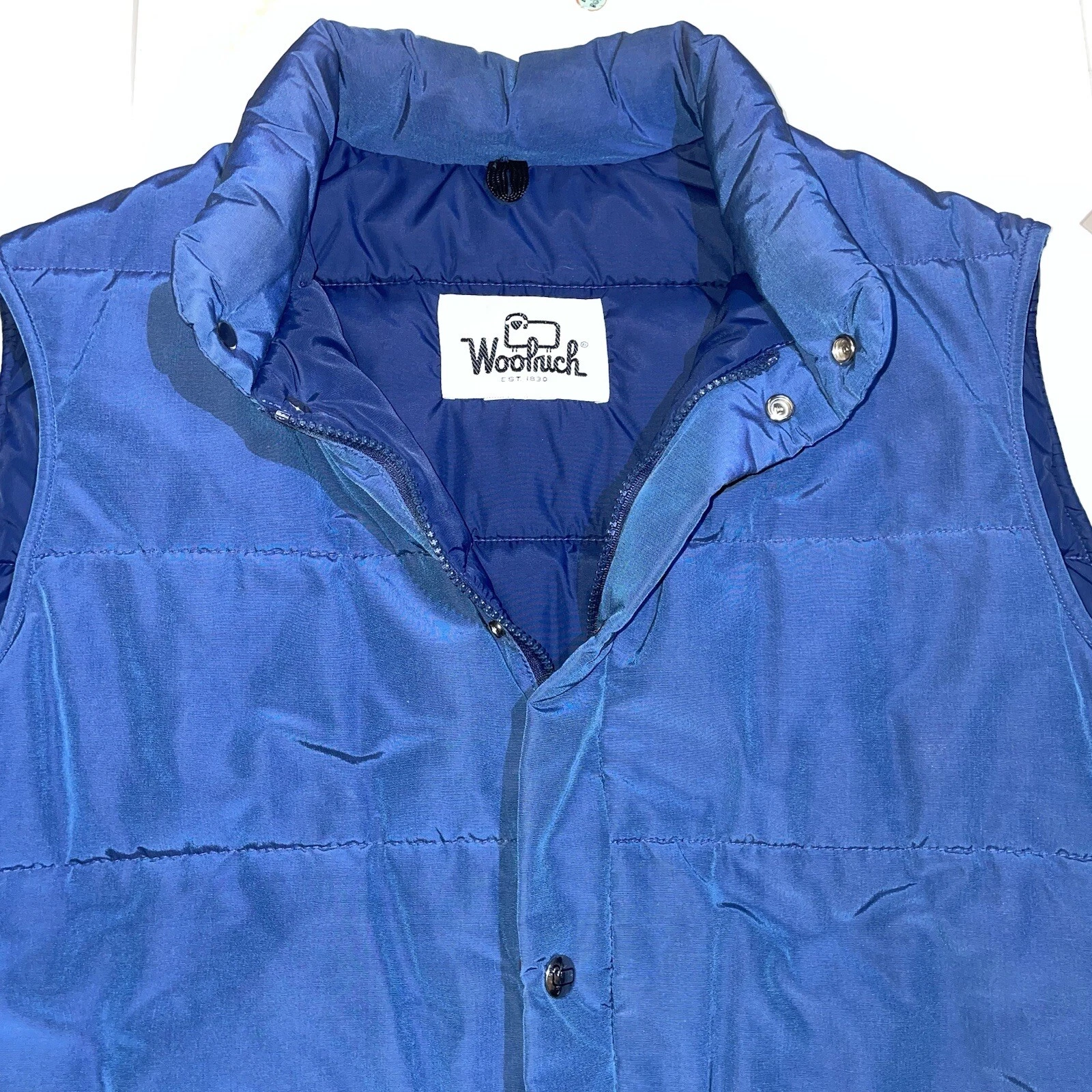 Vintage Woolrich Vest Down Puffer Mens Size Large Blue Quilted Retro 90’s