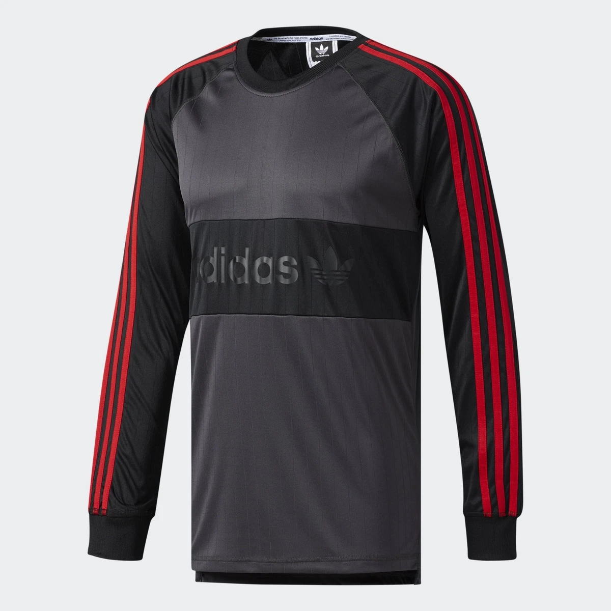 Adidas Skateboarding Goalie Jersey Men s Black UtiBlk Scarlett Three Stripe