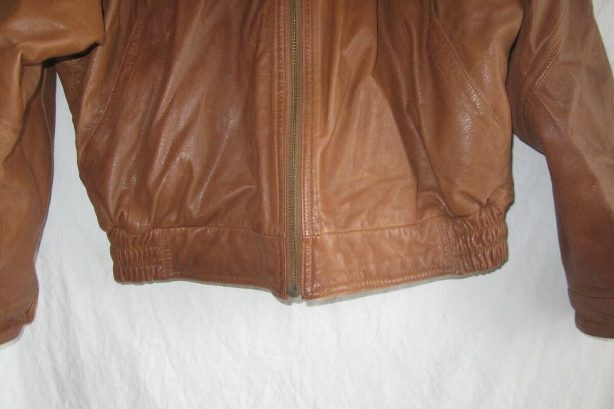 NICE VTG 1993 I.O.U. Leather Collection Bomber Jacket Brown Size Large