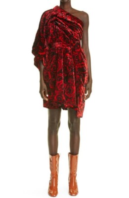 dries van noten one shoulder dress Dries Van Noten Blue & Burgundy Graphic Midi Dress