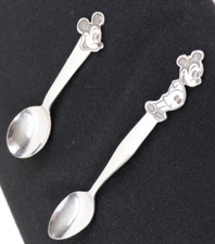 2- Vtg. Mickey Mouse Baby  Toddler Spoons Walt Disney Prod. Japan Stainless