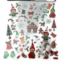 Christmas Elves and Snowmen Glitter Stickers Set - 45 Stickers