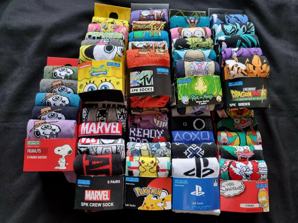 PAQUETE PRIMARK DE 5 CALCETINES HOMBRE CON LICENCIA - & MORTY - BOB ESPONJA - POKEMON | eBay