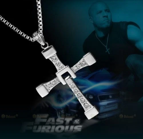 Fast Furious Dominic Toretto Silver Plate Cubic Zirconia Crucifix Chain