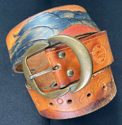 Vintage Brass Leather Belt Small Joed Vintage Cognac Brown Brass Studs Leather Belt XS Small  main image 3