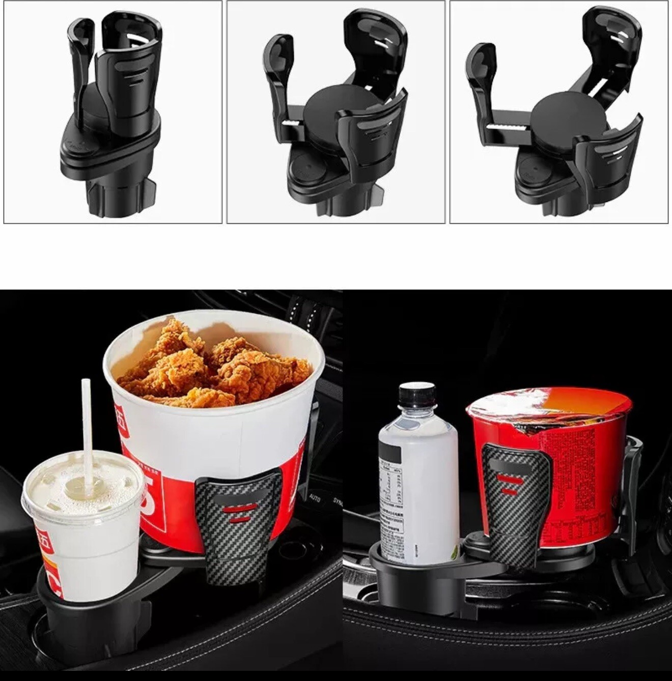 For Large Bottles 2 in 1 Cup Holder Expander Dual Cup with Adjustable Base