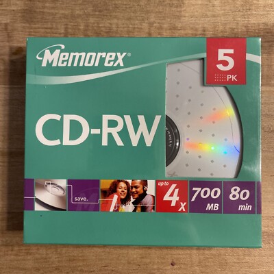 NEW  Memorex CD-RW 5 PK Rewritable 700mb Up To 4x 80 Min Audio Recording Time