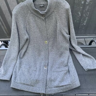 CHANEL CC Turn Lock Gray Cashmere Cardigan Sweater Coat | eBay