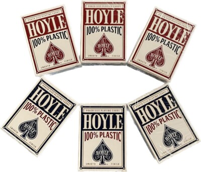 6 Deck BLUE RED Hoyle 100% Plastic Playing Cards Standard Index Poker Size Wide