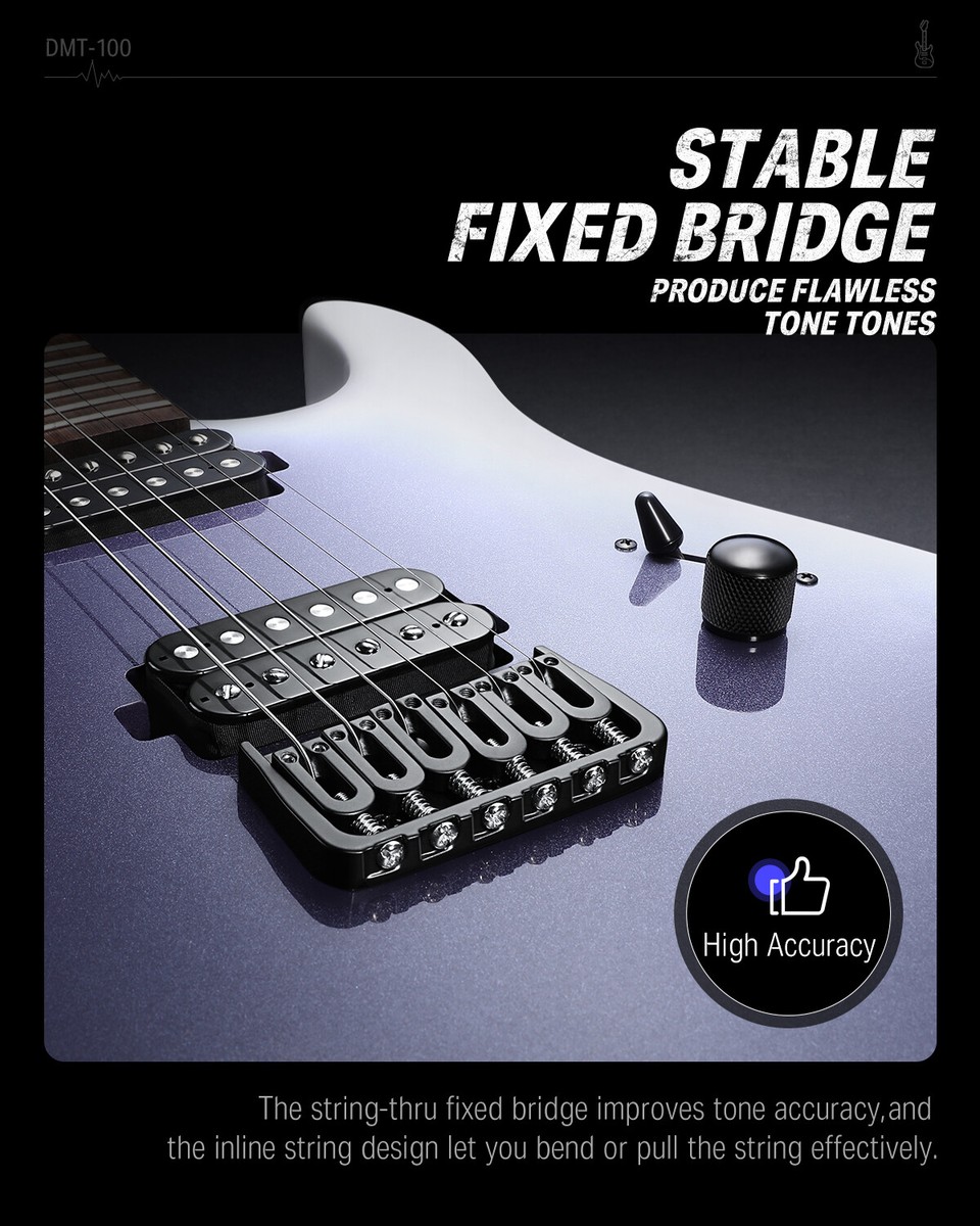 Donner DMT-100 Metal Electric Guitar 24 Fret With Gig Bag Purple