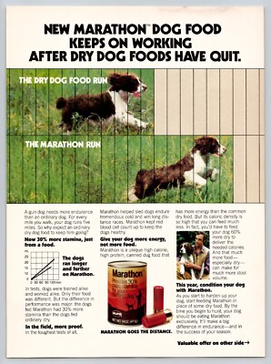 1983 Vintage Marathon Dog Food Keeps Working After Dry Foods Have Quit Print Ad