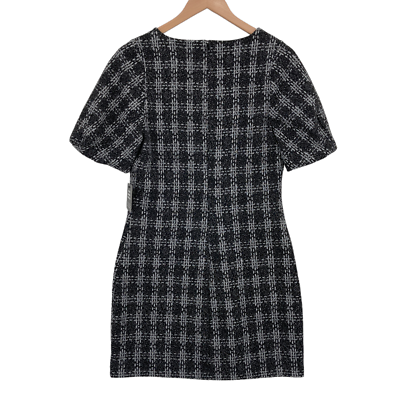 Express Shift Dress Womens Small Black White Check Short Sleeve V Neck Back  Zip | eBay