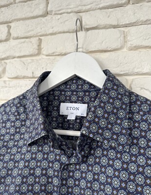 Eton Slim Fit Printed Shirt Long Sleeve Men's Size 42 - 16 1/2 - L