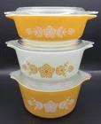 Vintage Pyrex Golden Butterfly Set Of 3 Casserole Dishes W/ Lids #471,472,473