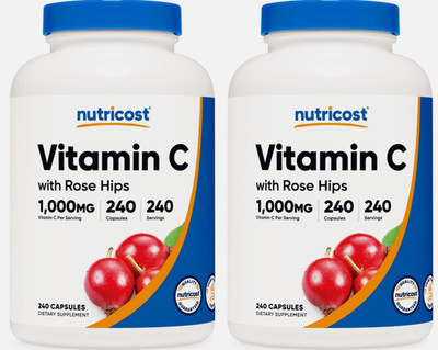 2 PACK - Nutricost Vitamin C with Rose Hips 1025mg, 240 Capsules Per Bottle