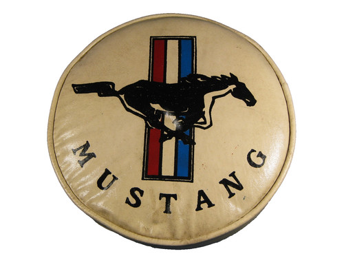 Mustang Tri-Bar Logo Vintage Vinyl Car Pillow Round Cushion 1960s Running Horse