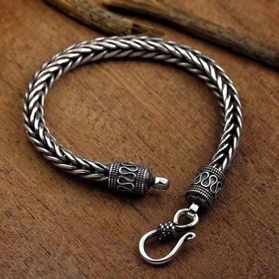 925 Sterling Silver Bangle Bracelet Chain Popular Vintage Bracelets Mens Gift