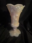 Fenton Scalloped Cabbage Rose 9" High Footed Vase Pink Opal Carnival