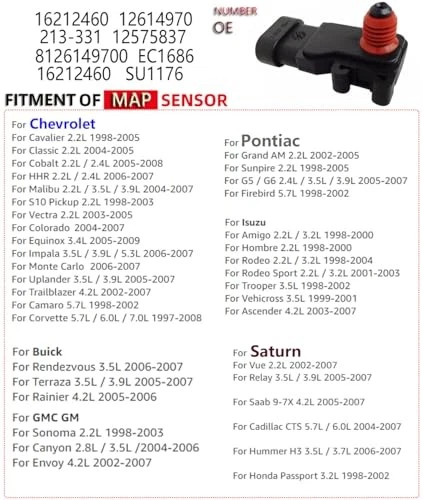 Engine MAP Sensor Replacement for Chevrolet Cavalier & GMC Colorado 2001–2021 - Image 2 of 4