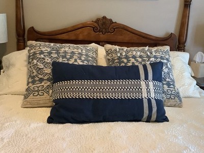 Devi Designs Navy Decorative Pillow 14x24 Lumbar and (2) other Pillows 18x18