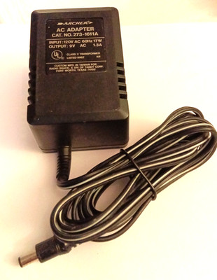 Vintage Archer AC Adapter Cat. No. 273-1611A Input:120V/Output 9V AC 1.3A Tested