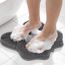 Silicone Shower Foot Scrubber Mat with Non-Slip Suction Cups Grey