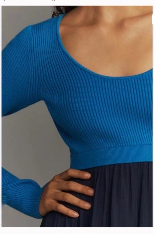 ANTHROPOLOGIE THE THEA AZUL REAL SUÉTER TOP MAXI VESTIDO TALLA S Foto 3 de 4