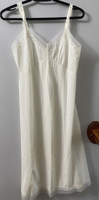 Vintage night gown Ivory Full Slip Dress,  Lace Trim Sheer, Fairy Size 38
