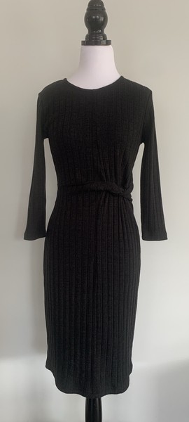French Connection Rib Knit Charcoal Grey Bodycon Flattering MIDI Dress size S 10