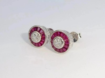 Art Deco Style Lab Created Diamond Engagement Wedding 14K White Gold FN Earrings