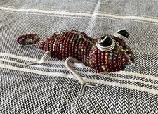Beaded Lizard Gecko Wire Sculpture Glass Small Animal Vtg Handcrafted Orange 6”