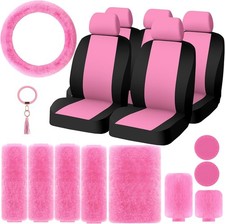 20 Pcs Car Seat Covers Full Set Car Accessories Includes- Pink and Black
