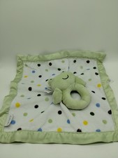 Carter's Polka Dot Satin Trim Frog Rattle Lovey Plush Blanket Security 14"