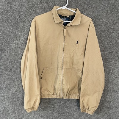 Polo Ralph Lauren Jacket Mens Medium Beige Bi Swing Harrington Lined Distressed