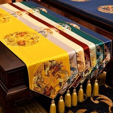 Chinesischer Tischläufer Jacquard Drachen Muster Tischdecke Quaste Küche Zuhause