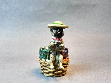 Vienna Bronze Lady Pug w/Hat Sitting on a Basket w/ Presents, Bermann, Austria