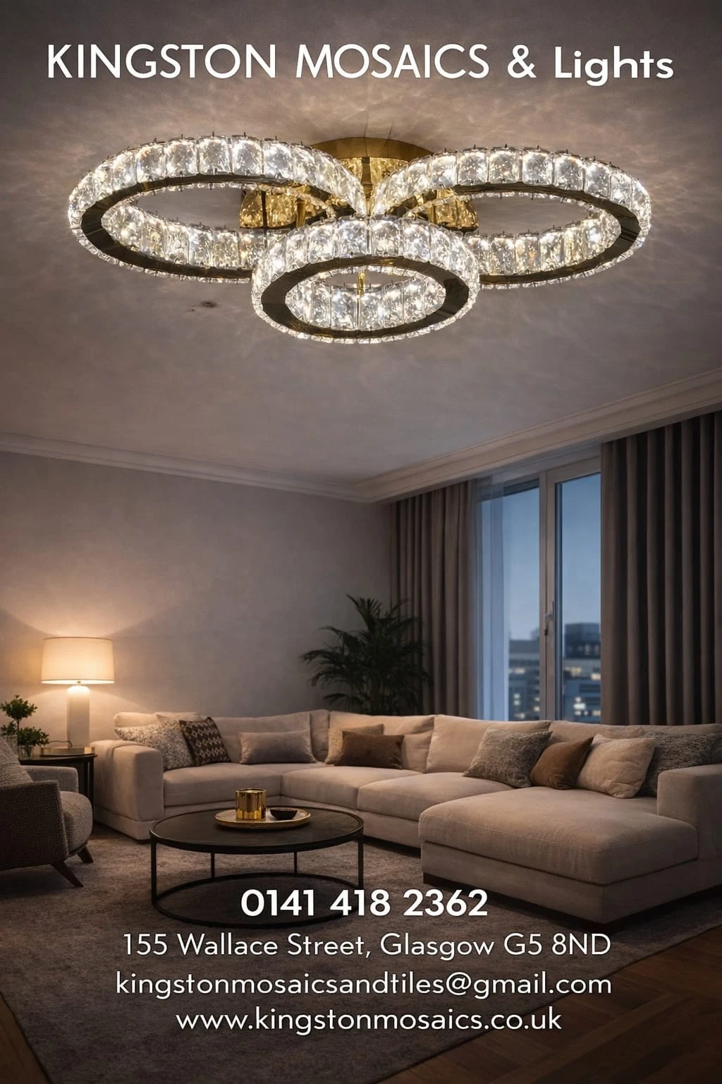 Luxury Gold Crystal LED Ceiling Chandelier with Triple Oval Rings - Picture 1 of 5