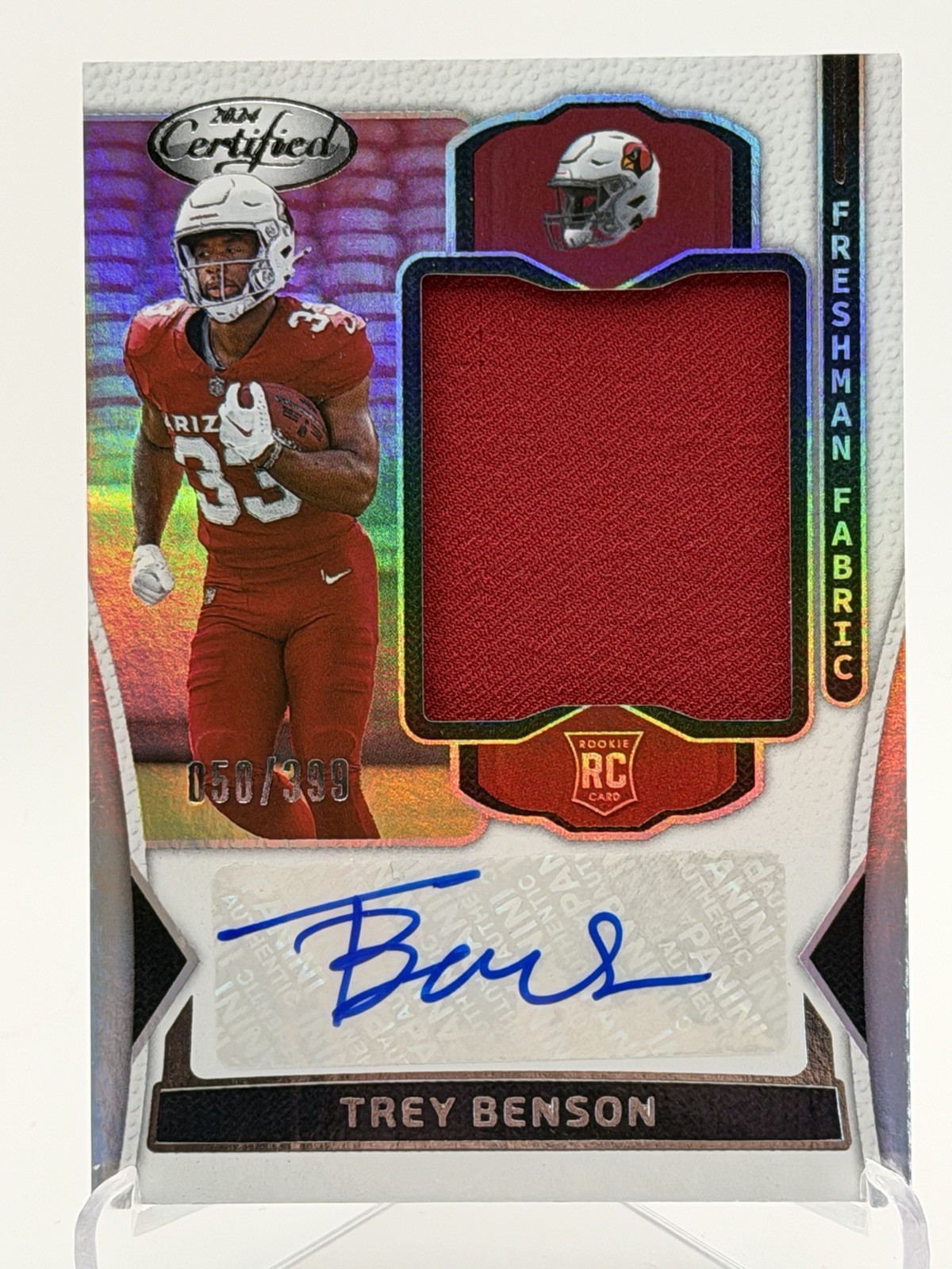 Trey Benson 2024 Panini Certified Freshman Fabric Autograph Patch RC 050/399