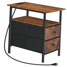  End Table with Charging Station, Narrow Side Table, Nightstand with 2 Non 