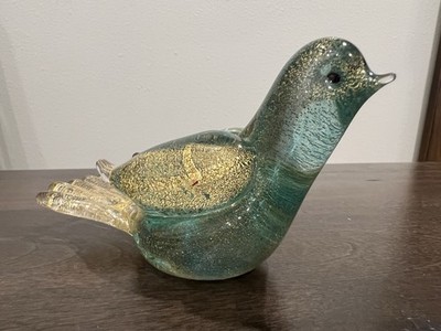 VTG Seguso Vetri d'Arte Murano 'Polveri' Glass Bird Infused With Fine Gold Leaf!