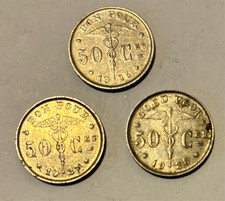 1923, 1927, & 1928 Belgium  50 cent coins