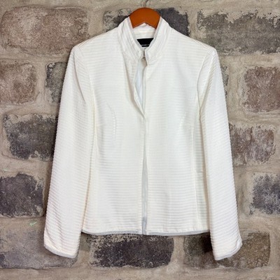 Jones New York Women's 100% Silk Ribbed Blazer Mandarin Collar Off White Size 10