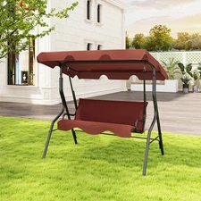 Costway 3 Seats Outdoor Swing Glider Hammock Durable Steel Frame Backyard Coffee