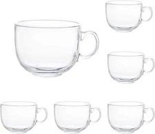 16oz Glass Jumbo Mugs With Handle For Coffee, Tea, 6 Count (Pack of 1), Clear 