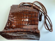Furla Brown Leather Croc Embossed Bag Satchel Purse