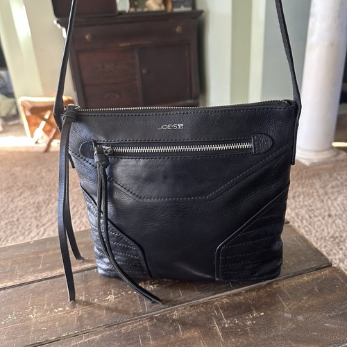 Joe’s Jeans Black Leather Chevron Stitching Tassel Crossbody Shoulder Bag Purse - Picture 7 of 12