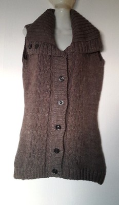 Gilet Long Sans Manches MEXX - Laine Mélangée, Taille XXL (FR46), Marron Gris, Neuf Avec étiquette