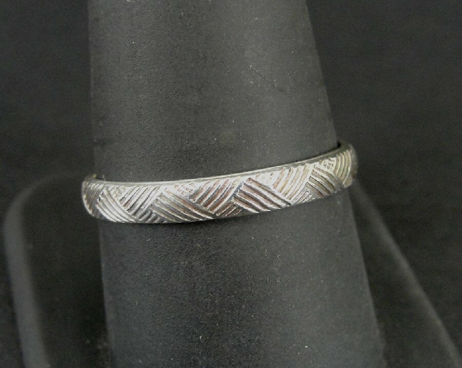 Ring Silver Lined Criss Cross Stackable Sterling … - image 1